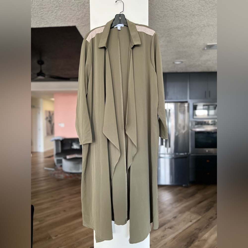 JCP Boutique Chic Green duster Coat sz 2x EUC